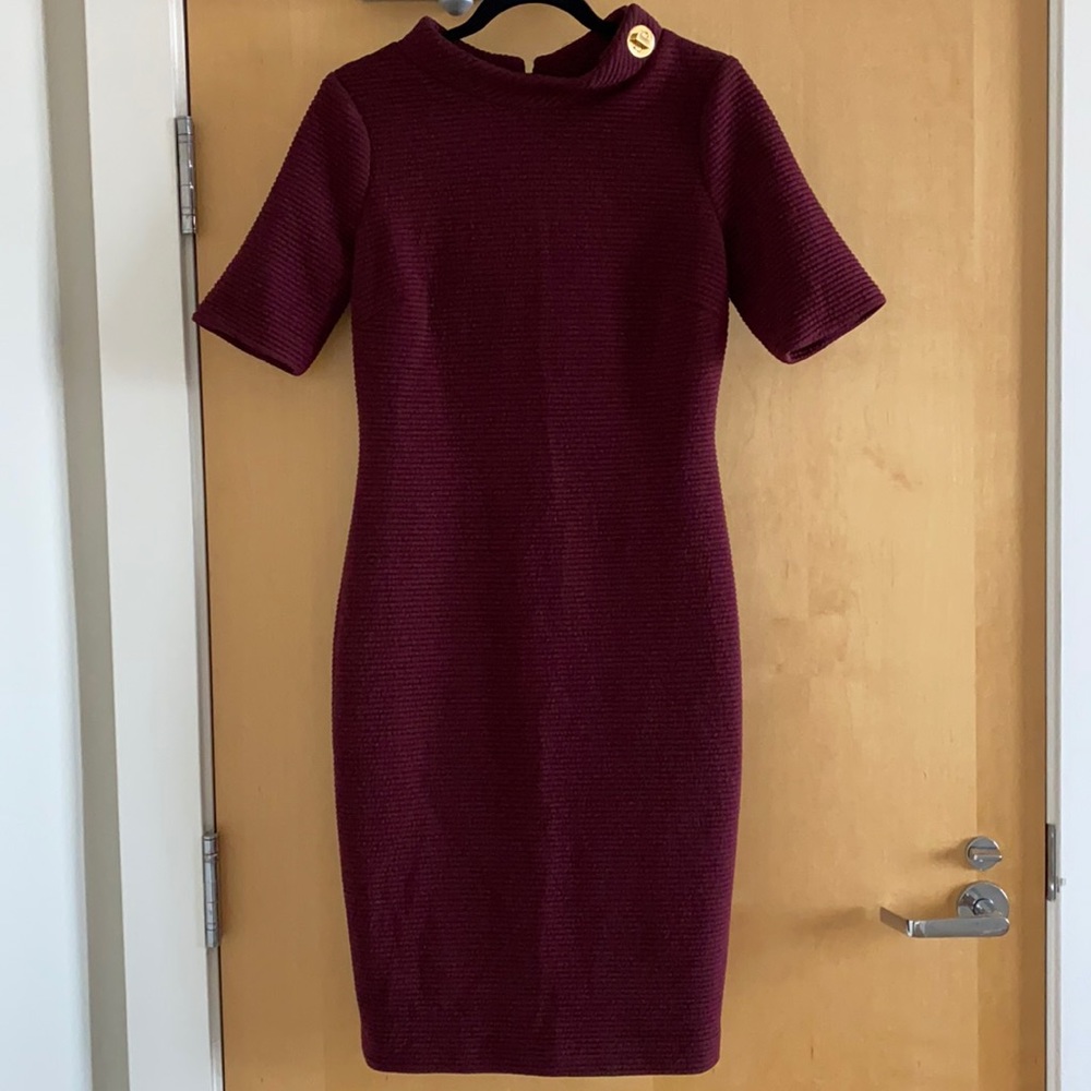 Badgley Mischka Maroon Funnel Neck Midi Dress